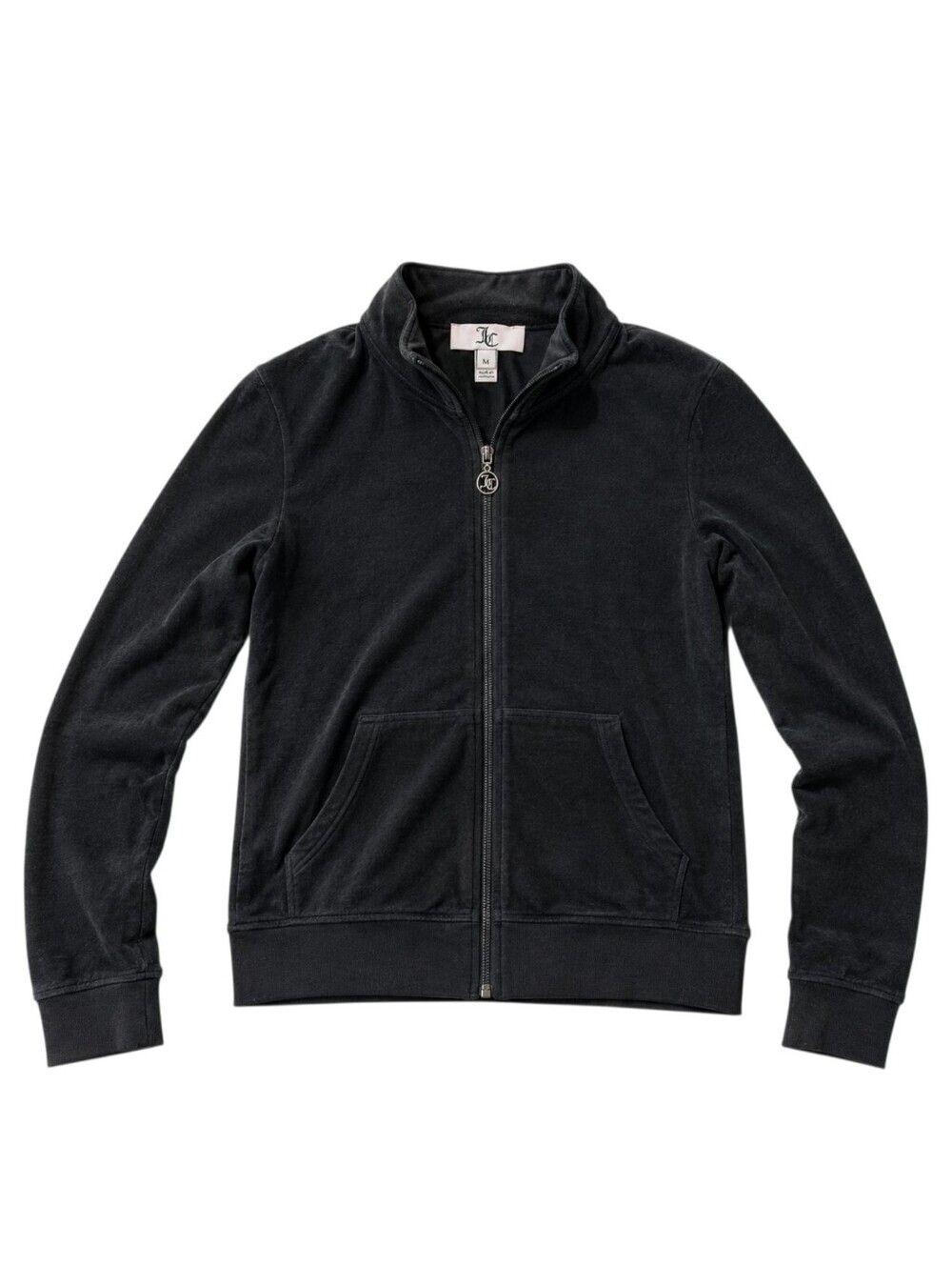 Juicy Couture Velour Track Jacket Women Medium Black Zip Front Y2K